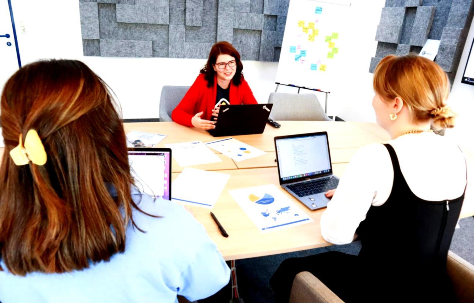 Technology company conducting financial strategy meeting